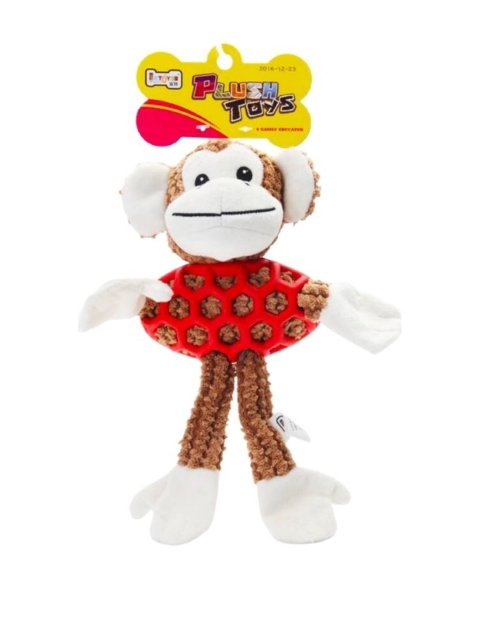 Poochles Monkey Rubber N Plush Dog Toy-Small, Brown