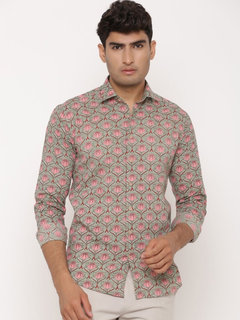 Tistabene Men Green & Pink Regular Fit Floral Printed Casual Shirt