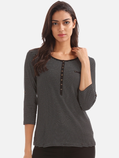 Cherokee Women Black Striped Top