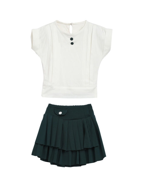 ADIVA Girls White & Green Solid Clothing Set