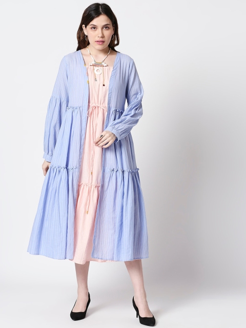 TERQUOIS Women Pink Solid A-Line Dress With Jacket