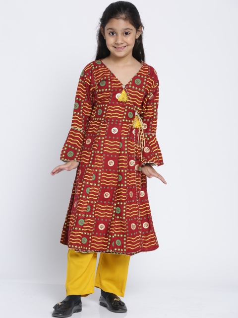 Baani Creations Girls Maroon Printed A-Line Kurta