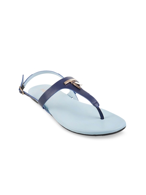 Metro Women Blue Embellished T-Strap Flats