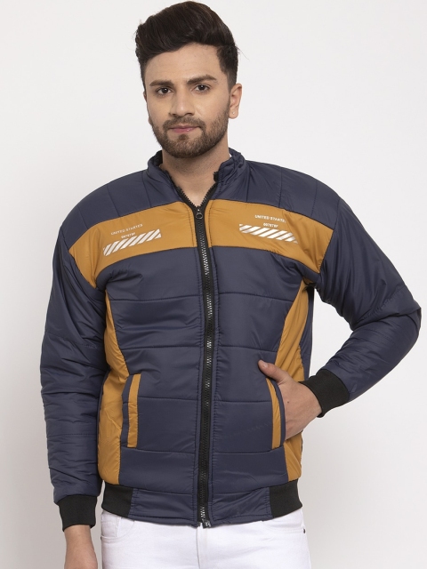 KLOTTHE Men Navy Blue Colourblocked Windcheater Padded Jacket