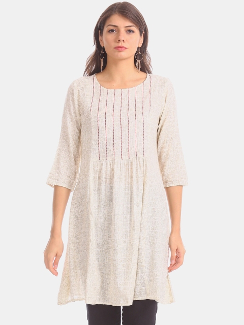 Karigari Women Off-White Woven Design A-Line Kurta