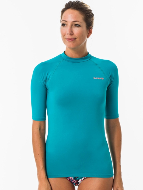 OLAIAN By Decathlon Women Turquoise Blue Solid Surfing Top