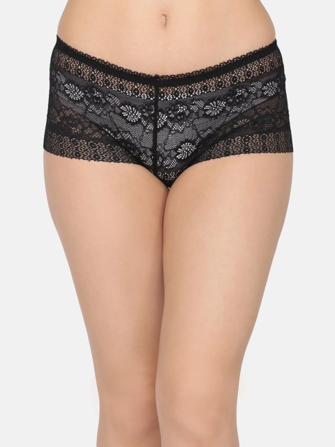 Da Intimo Women Black Solid Lace Boyshorts DIU-300