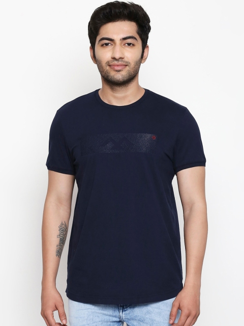 Mufti Men Navy Blue Solid Round Neck Pure Cotton T-shirt