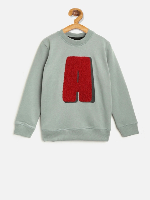 Cherry Crumble Boys Green Self Design Sweatshirt