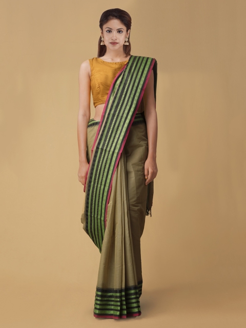 Unnati Silks Green Solid Pure Kanchi Cotton Saree