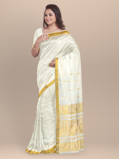 BharatSthali Cream-Coloured & Gold-Toned Pure Cotton Striped Handloom Kasavu Sustainable Saree
BharatSthali Cream-Coloured & Gold-Toned Pure Cotton Striped Handloom Kasavu Sustainable Saree