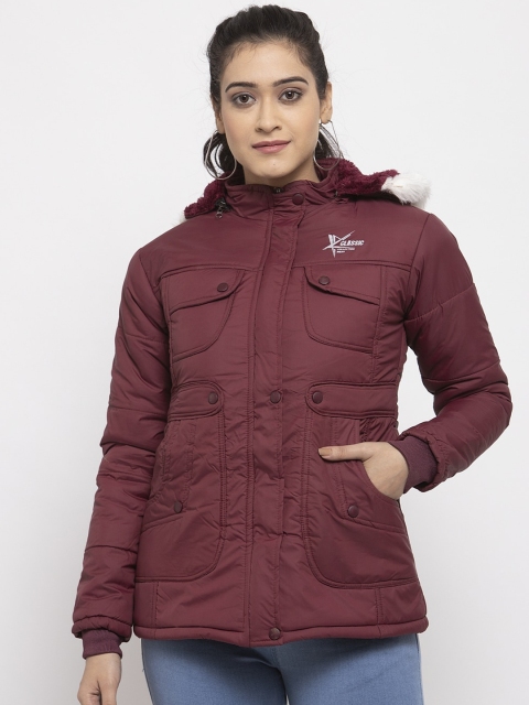KLOTTHE Women Maroon Solid Windcheater Parka