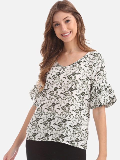 Cherokee Women Off-White & Green Printed Top