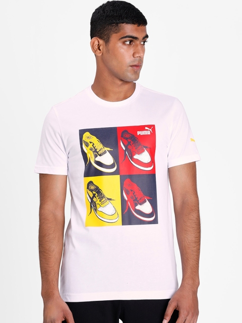 Puma Men White Printed Round Neck T-shirt