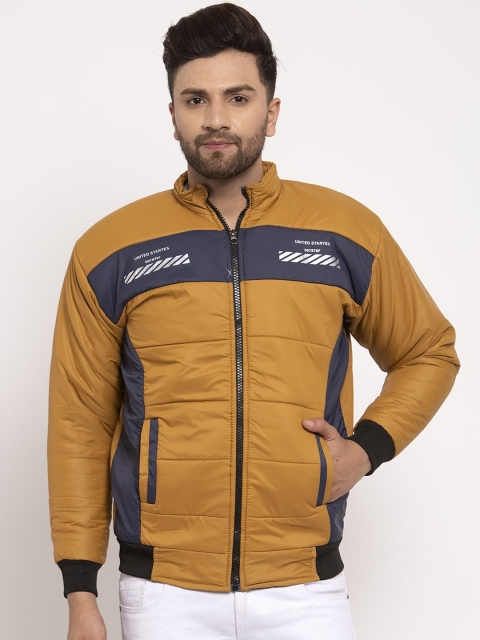 KLOTTHE Men Mustard Yellow Colourblocked Windcheater Padded Jacket
