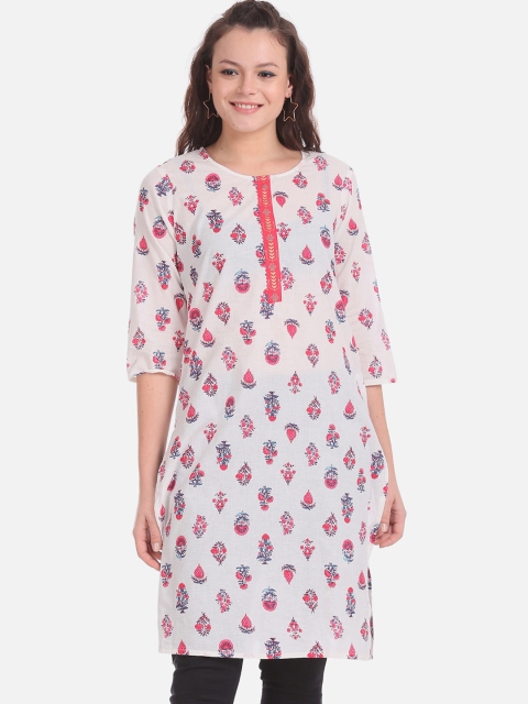 Karigari Women White Printed Straight Kurta