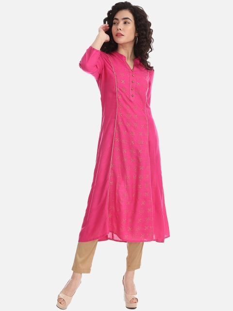 Anahi Women Fuchsia Pink Printed A-line Kurta