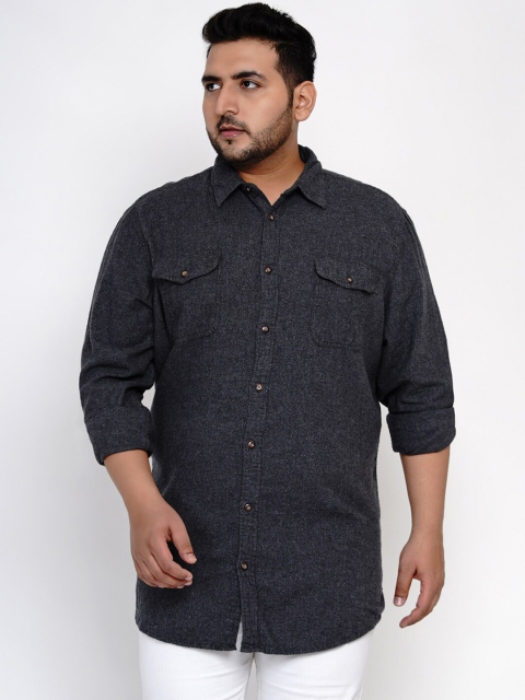 Santonio Men Plus Size Charcoal Grey Regular Fit Self Design Casual Shirt