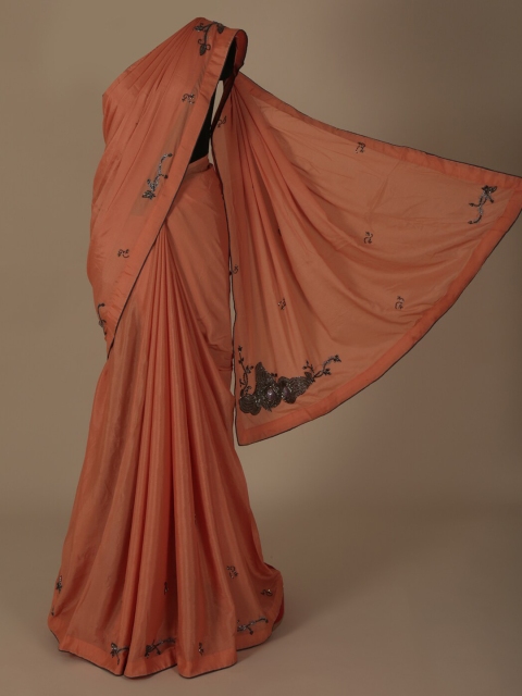 Pothys Peach-Coloured Solid Poly Georgette Saree