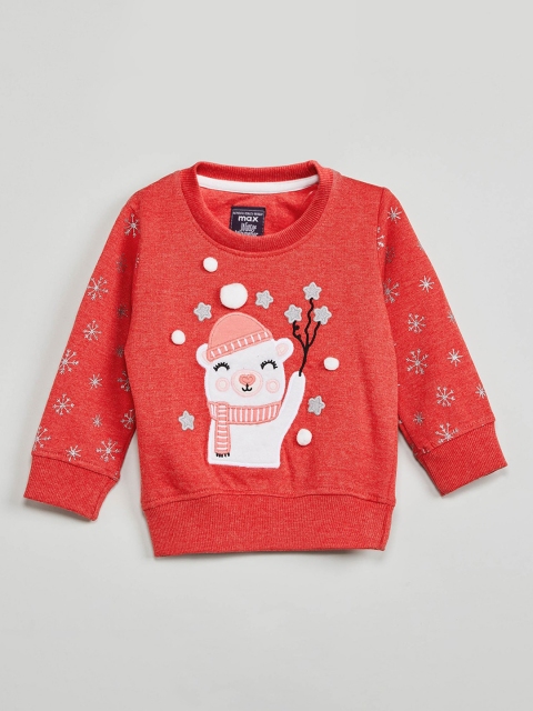 max Girls Red & Off-White Printed Sweatshirt