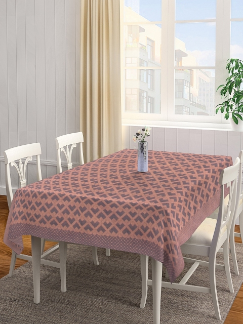 NEUDIS Peach & Grey Geometric Printed 4-Seater Square Table Cover