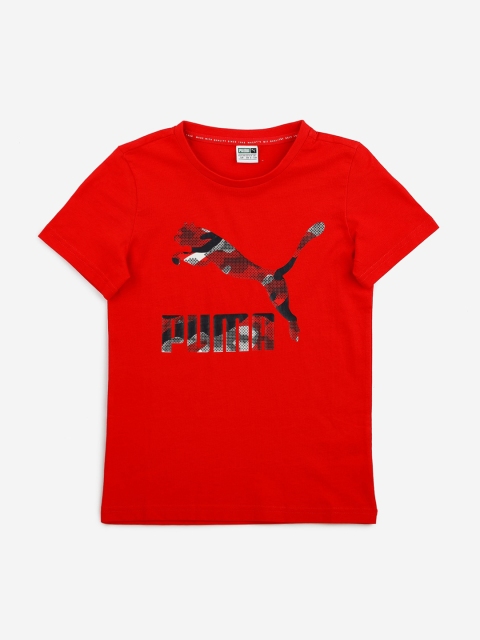 Puma Boys Red & Black Printed V-Neck Classics Tee B T-shirt