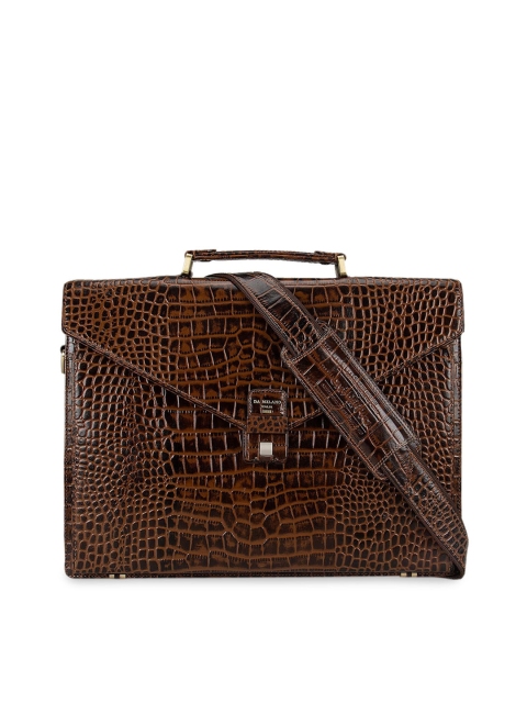 Da Milano Unisex Brown Textured Leather Laptop Bag