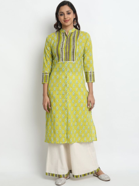 Molcha Women Green Self Design Kurti with Sharara