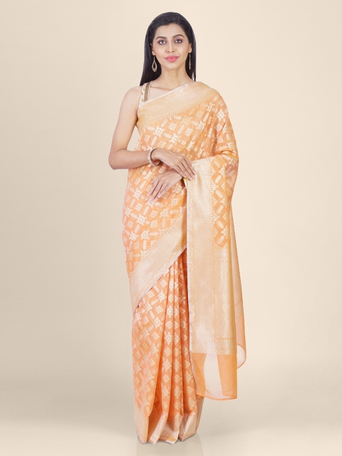 Shruti and Mangaaysh Peach-Coloured & Gold-Coloured Woven Design Banarasi Handloom Saree
Shruti and Mangaaysh Peach-Coloured & Gold-Coloured Woven Design Banarasi Handloom Saree