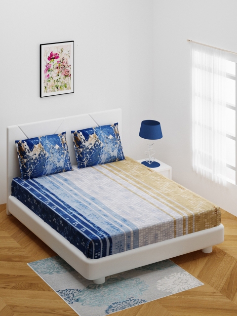 BOMBAY DYEING Blue & Beige Printed 210 TC Cotton Double Queen Bedsheet With 2 Pillow Covers
BOMBAY DYEING Blue & Beige Printed 210 TC Cotton Double Queen Bedsheet With 2 Pillow Covers