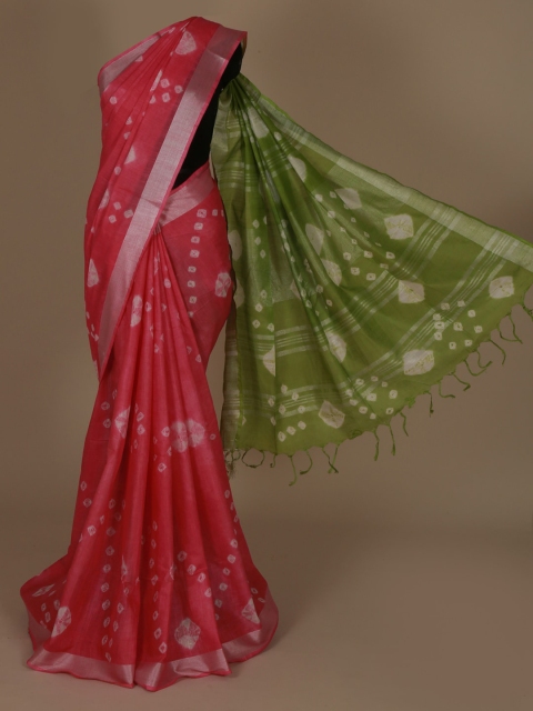 Pothys Pink & Green Linen Blend Woven Design Saree