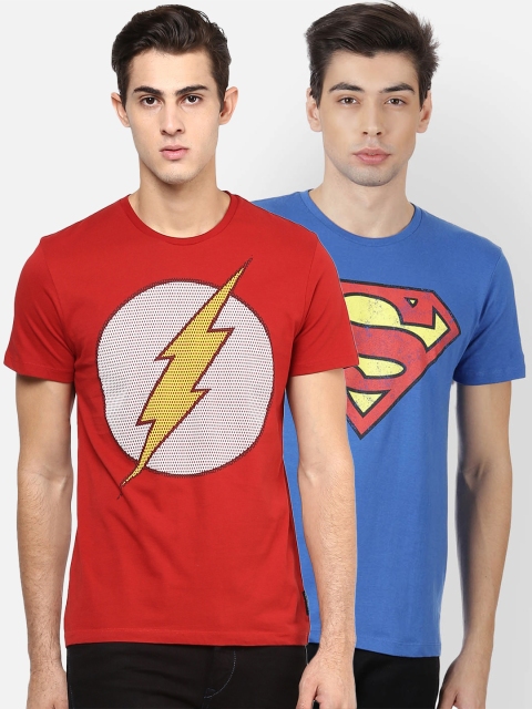 Free Authority Justice League Printed Pack of 2 Tshirt for Men, Red