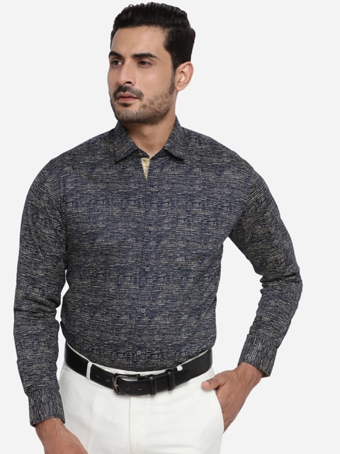Greenfibre Men Navy Blue & Beige Slim Fit Printed Casual Shirt