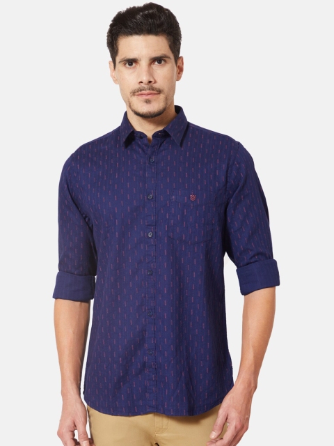 J Hampstead Men Navy Blue Slim Fit Solid Casual Shirt