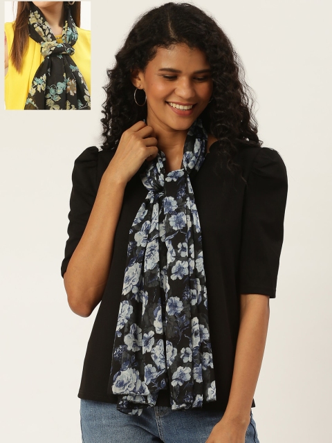 Trend Arrest Women Pack of 2 Printed Scarves, Black
