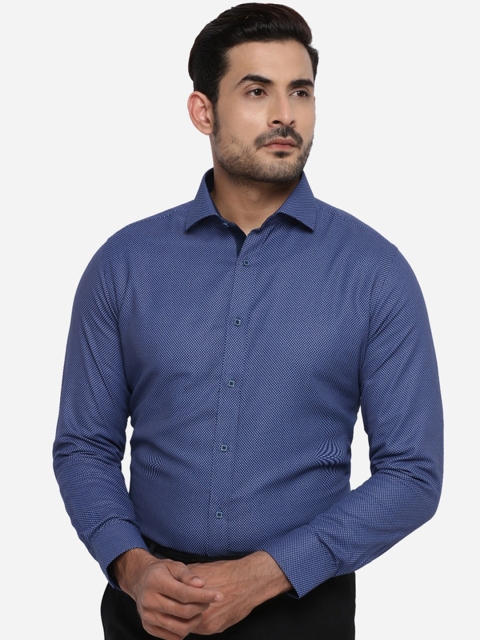 Greenfibre Men Blue Slim Fit Self Design Casual Shirt