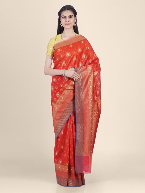 Shruti and Mangaaysh Red Silk Blend Woven Design Banarasi Handloom Saree
