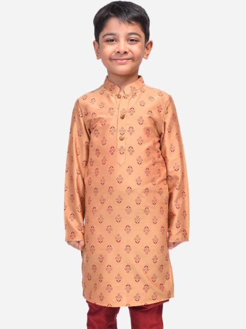 NAMASKAR Boys Peach-Coloured Printed Straight Kurta