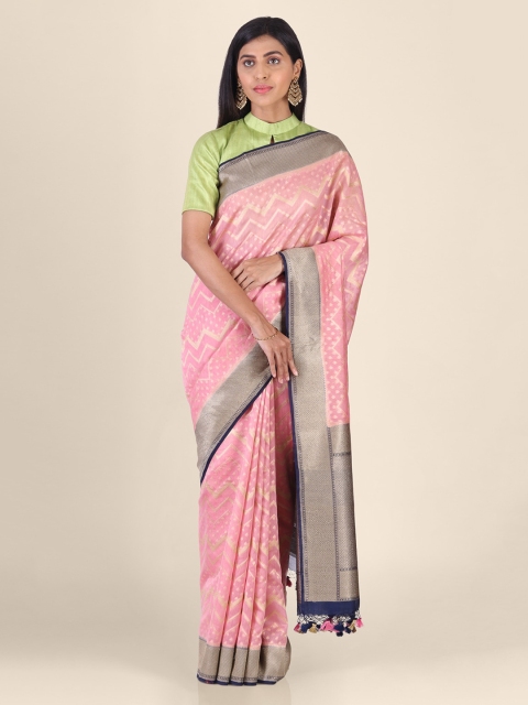 Shruti and Mangaaysh Pink Pure Silk Woven Design Banarasi Handloom Saree
