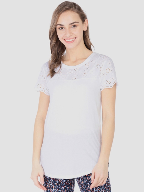 GAP Women White Self Design Round Neck T-shirt