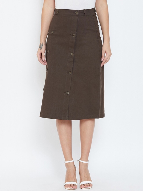 Rider Republic Women Coffee Brown Solid Mid Skirt
