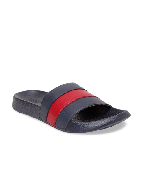 Apsis Men Red & Navy Blue & Red Colourblocked Sliders