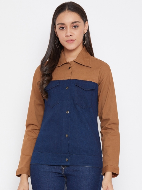 Rider Republic Women Navy Blue & Brown Colourblocked Shacket