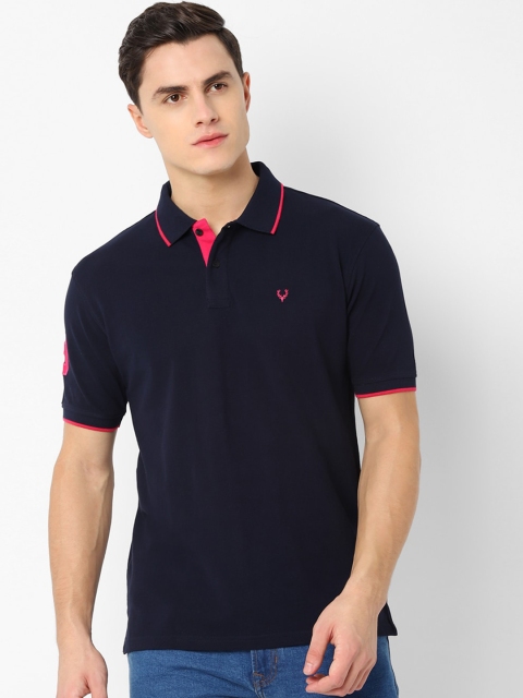 Allen Solly Men Navy Blue Solid Polo Collar T-shirt
