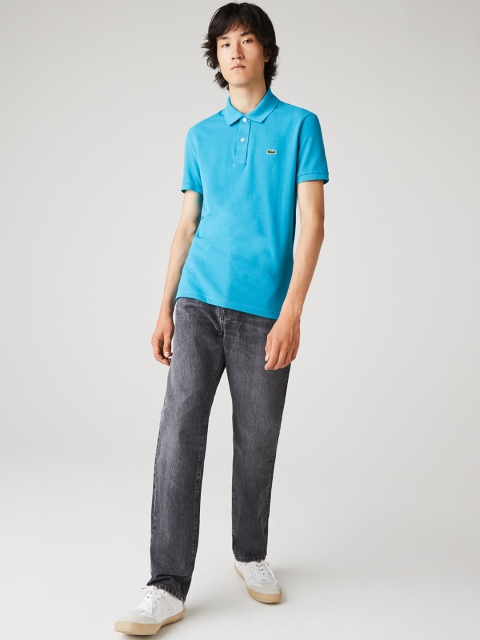Lacoste Men Blue Solid Polo Collar T-shirt