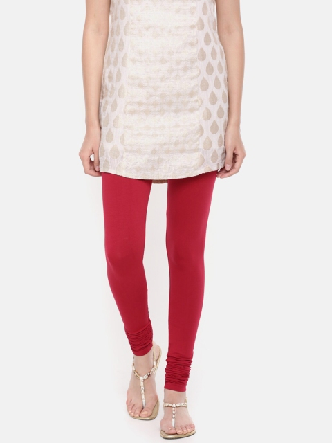 De Moza Women Red Solid Churidar-Length Leggings