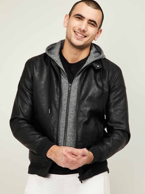 Bossini Men Black Solid Biker Jacket