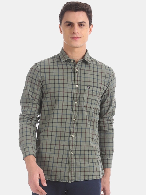 Arrow Sport Men Green & Blue Regular Fit Checked Casual Shirt