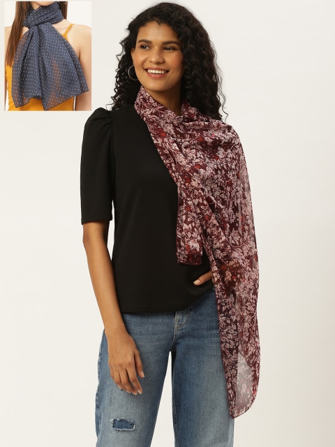 Trend Arrest Women Pack Of 2 Printed Scarves, Blue