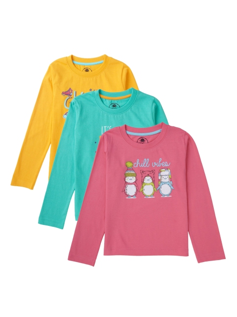 Cub McPaws Girls Pack of 3 Printed Round Neck T-Shirts, Pink